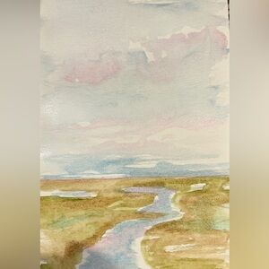 Original hand painted watercolor sunset landscape Wall art